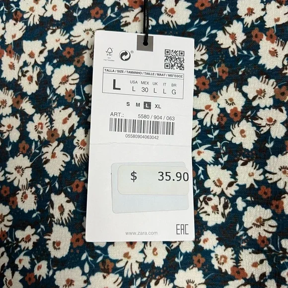Zara deep teal floral print shirt dress - Picture 4 of 5